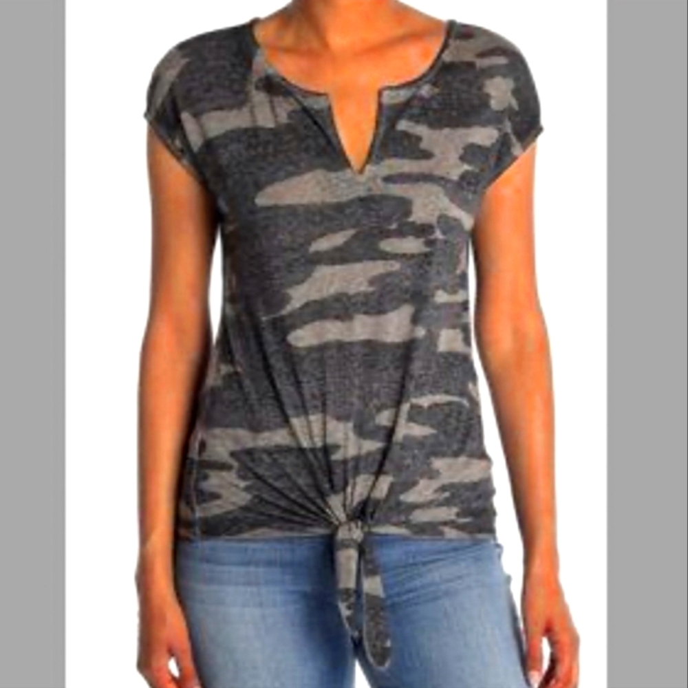 Lucky Brand Tie Front Cap Sleeve Lightweight Camo Tee